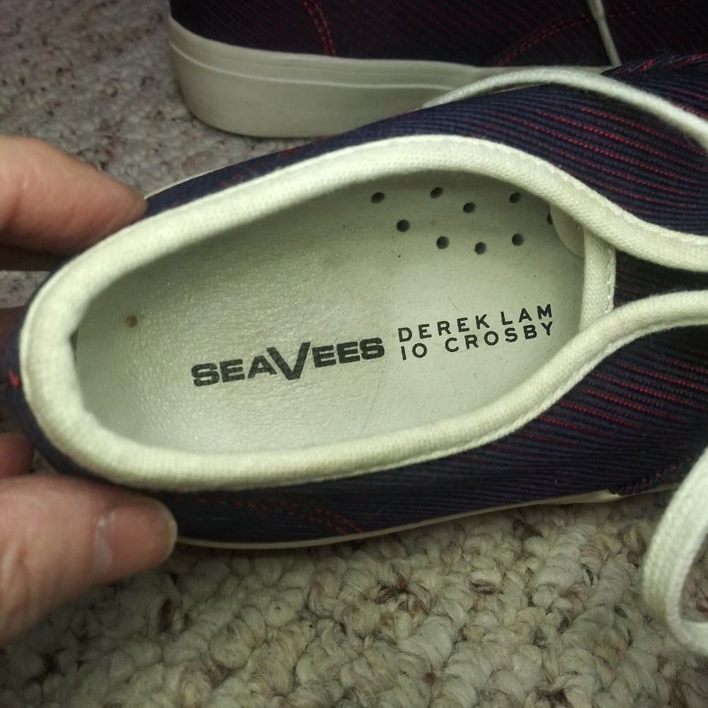 SeaVees X Derek Lam 10 Crosby Navy & Red Textured Stripe Fabric Legend Sneakers - Picture 4 of 9